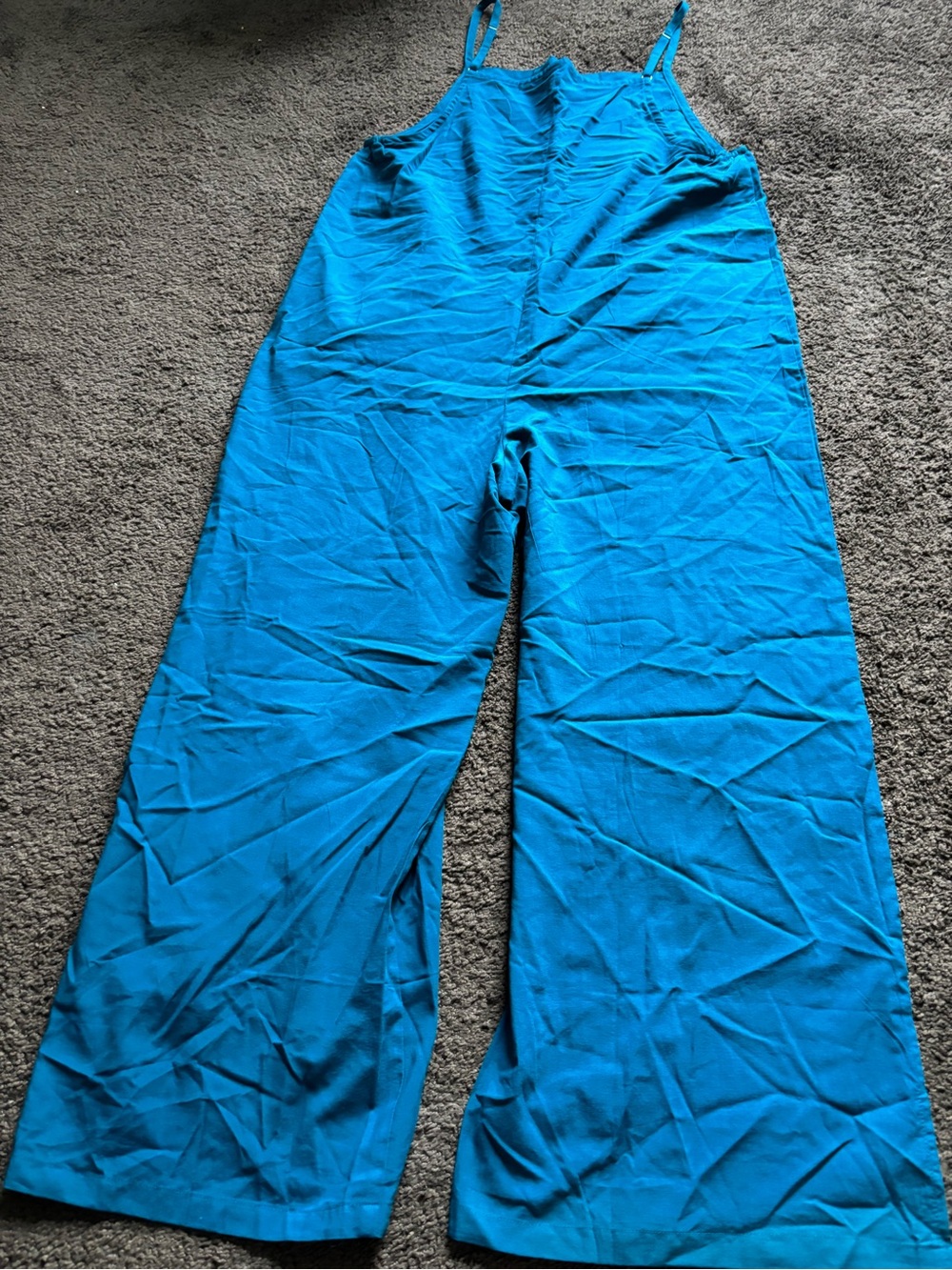 Vibrant Blue/green Wide-Leg Jumpsuit with 4 inches slit on pant hem. - NWOT